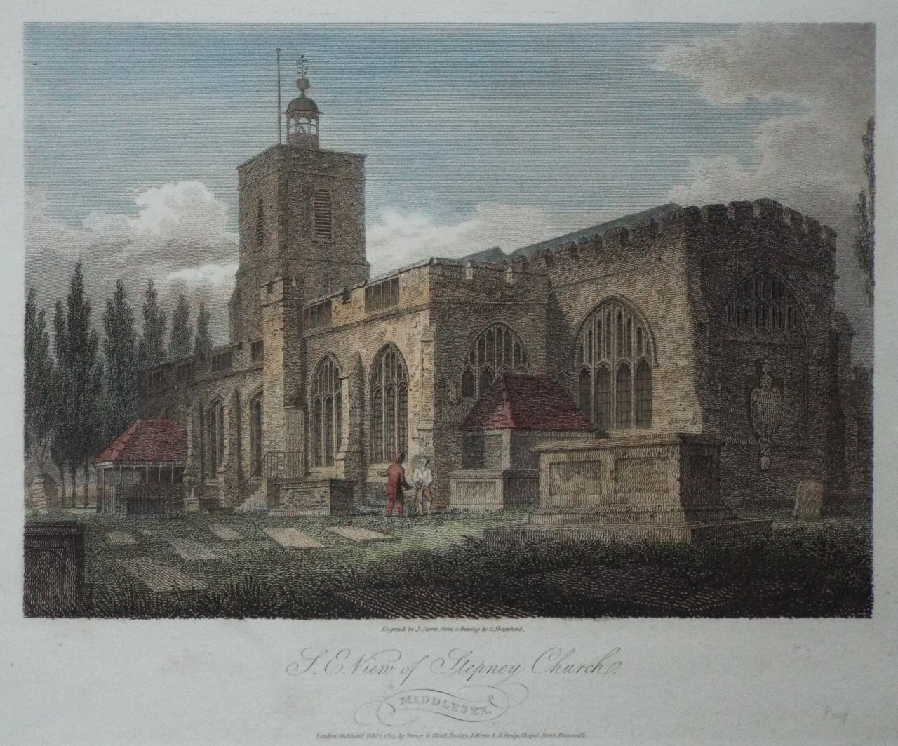 Print - S. E. View of Stepney Church, Middlesex. - Storer